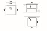 Мойка под столешницу Ukinox Loft 440х440 брашированная нерж.сталь 1мм, слив 3 1/2, LOB400.400 -GT10P
