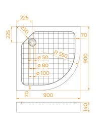 Душевой поддон RGW SMC/R-9090W (900х900х140) полукруг, стеклокомпозит, с ножками, белый 57350499-01