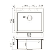 Мойка Omoikiri TEDORI 57-WH (570х510х220) врезная, тетогранит, белая 4993983 — изображение 3