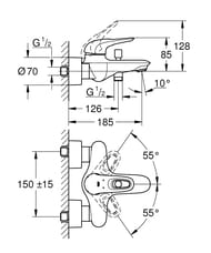 Уценка! Смеситель Grohe EuroStyle 33591LS3 для ванны, однорычажный, настенный, белый - уценка. — миниатюра 6