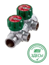 Коллектор регулируемый FAR 3/4"ВН на 2 отвода 1/2"EU, с вставкой под плоское уплот., FK 3821 3412UN — миниатюра 1