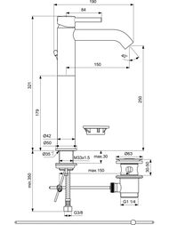 Смеситель для умывальника Ideal Standard CERALINE BC194AA высокий, с донным клапаном