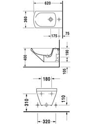 Биде подвесное DURAVIT CARO 029015 (360х620х295) отверстие под смеситель, перелив
