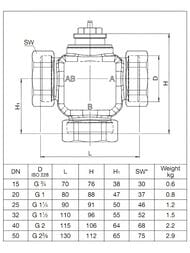 Вентиль Oventrop Unibox Tri-CTR смесительный, трёхходовой, DN-25, 16 бар, бронза 1131208