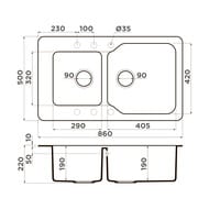 Мойка Omoikiri MARU 86-2-СH (860х500х215) врезная, две чаши, тетогранит, цвет-шампань 4993291
