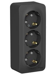 Розетка Systeme Electric BLANCA трехпостовая, с заземл., со шторками, 16А, 250В антрацит BLNRA011316