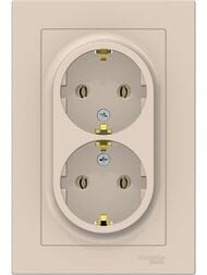 Розетка Systeme Electric ATLASDESIGN двойная с заземлением 16А в сборе бежевый ATN000224