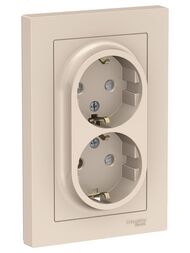 Розетка Systeme Electric ATLASDESIGN двойная с заземл. со шторками 16А в сборе бежевый ATN000226