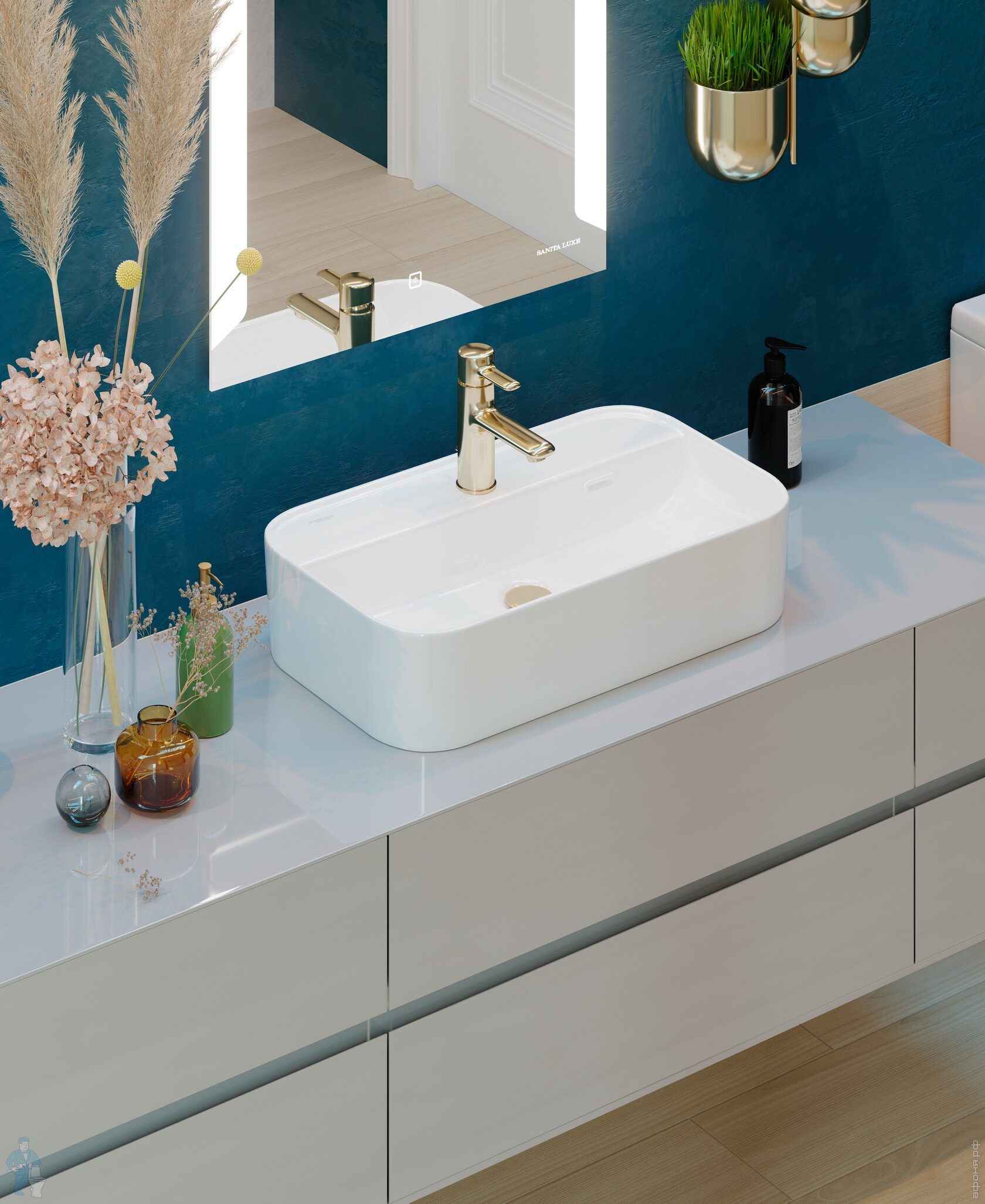 Умывальник Sanita Luxe INFINITY SHELF (Санита Люкс) накладной, белый ...