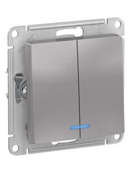 Выключатель Systeme Electric ATLASDESIGN 2-клавишный с подсвет. схема 5а 10АХ алюминий ATN000353