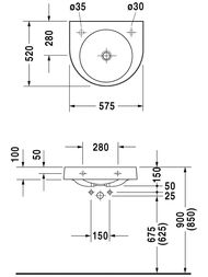 Умывальник DURAVIT ARCHITEC 575х520х150 намеченное отверстие под смеситель слева 0449580000