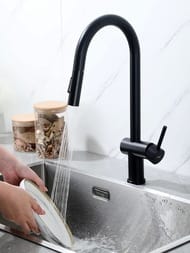 Смеситель для кухни с выдвижной лейкой , FRAP черный, F60807-6