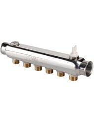 Коллектор VALTEC 1.1/2" на 6 выходов, 3/4"Н с м-о расст вых. 100мм, нерж. сталь, VTc.510.SS.080506 — миниатюра 1