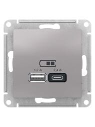 Розетка Systeme Electric ATLASDESIGN USB A+С, 5В/2,4А, 2х5В/1,2А, механизм, АЛЮМИНИЙ ATN000339