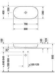 Раковина Duravit Luv 800х400 шлифованная, белая матовая, антигрязевое покрытие WG 03798026001