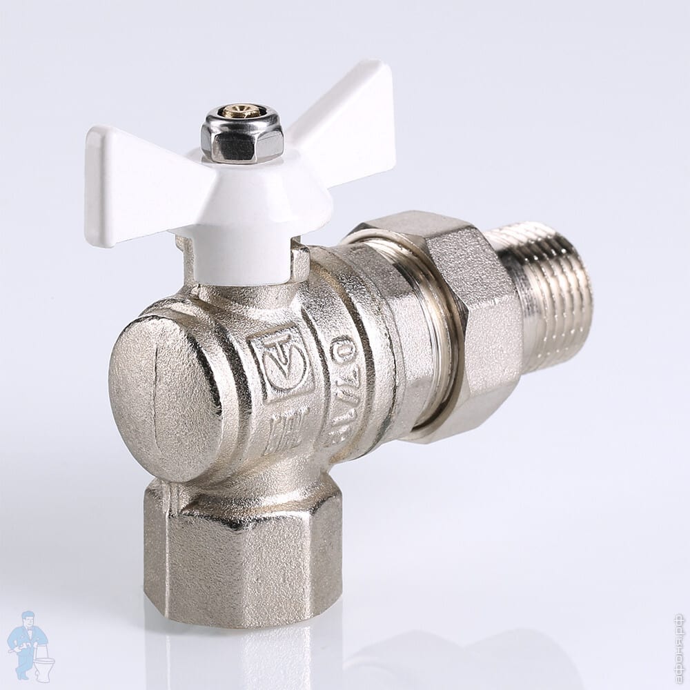 Кран угловой с американкой 1/2\"ВН VALTEC BASE белая бабочка VT.228.NW ...