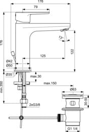 ����� ���������� 3�1 Ideal Standard CERATHERM T100 ��� �����������, ��������� ��� �����/���� BC985AA