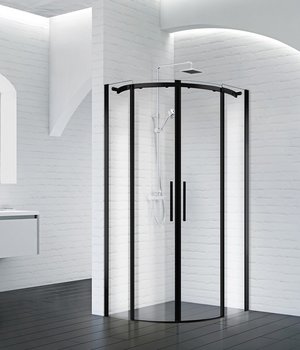 Душевой уголок BelBagno Acqua (985-1000x985-1000x1950) R-2-100-C-NERO полукруг, стекло прозр/черн