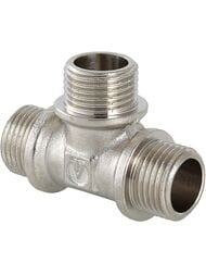 Тройник VALTEC 1/2" ННН, с/огр. наружняя резьба пол дюйма латунь никелир, VTr.131.N.0004
