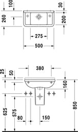 Рукомойник DURAVIT STARCK 3 500х260х160 отверстие под смеситель слева, перелив 0751500009 — миниатюра 4