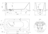 Ванна Salini Fabia S-Sense 102611GF  1700х750х600 пристенная, иск. камень, глянцевый RAL полностью
