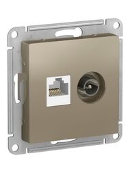 Розетка Systeme Electric ATLASDESIGN двойная компьютерная+ТВ RJ45+TV категория 5E шампань ATN000589