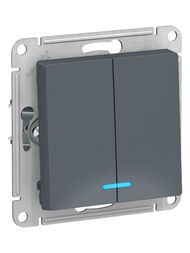 Выключатель Systeme Electric ATLASDESIGN 2-клавишный с подсветкой схема 5а 10АХ грифель ATN000753