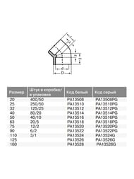 Уголок 50х50мм, 45°, для полипропиленовых труб, PRO AQUA PA13516P