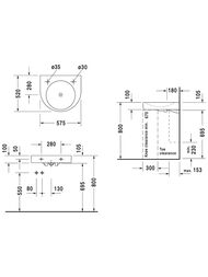 Умывальник медицинский DURAVIT ARCHITEC 575х520х150 намеч. отверстие под смеситель слева 0443580000