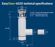 Сифон Prevex EasyClean 1.1/4" для раковины click-clack белый, телескопич., легкая прочистка, 1512413