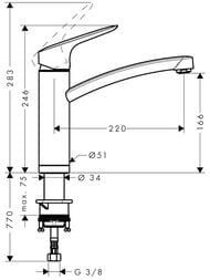 Чертёж Смеситель Hansgrohe Logis M31 для кухни 160 мм поворотный, установка перед окном хром 71833000