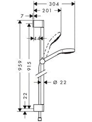 Душевой набор Hansgrohe Croma Select S Vario  (ручной душ, шланг, штанга 90см) хром/бел. 26572400 — миниатюра 2