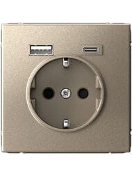 Розетка Systeme Electric ARTGALLERY 16А с 2 USB A+C, 5В/2,4А/3,0А, 2х5В/1,5А, шампань, GAL000532