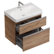 Geberit Smyle Square Тумба с раковиной 75 см, цвет пекан + Зеркальный шкаф, подсветка 529.353.JR.7