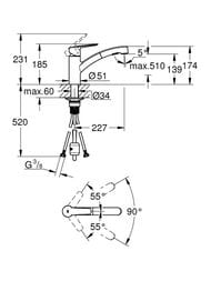 Смеситель для кухни GROHE Start однозахватный,вытяжной,поворотный,2 режима,матовый черный 303072431 — изображение 4