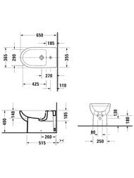 Биде напольное Duravit No.1 370х650мм, белый отверстие под смеситель 22971000002