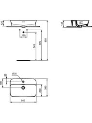 Умывальник IPALYSS Ideal Standard (550х380х145) отвер под смеситель, перелив, цв.pomegranate E2077V6