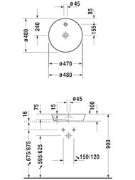 Раковина DURAVIT CAPE COD 480х480 антигрязевое покр., отв. под смес., б/перелива  23284800001
