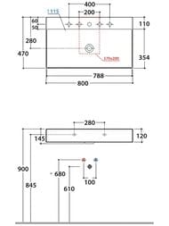 Раковина Globo T-EDGE (800х470х120) подвесная/накладная, без отверстия, черная матовая B6R810AR
