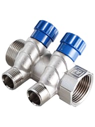 Коллектор VALTEC 1" на 2 подв.с вентилями 1/2"Н никель  VTc.560.N.0602 — миниатюра 1
