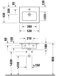Умывальник DURAVIT ME by Starck 530х430х180 отверстие под смеситель, перелив, белый 2336530000 — изображение 3