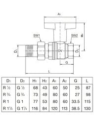 Кран шаровый Oventrop Optibal 1/2"ВН DN-15 с американкой, 16 бар, удлиненная ручка, 1075704