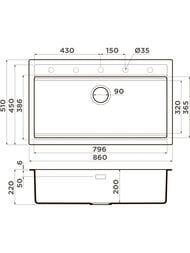 ����� Omoikiri KITAGAWA 86-LB WG (860�510�200��), ������������, �������, ���� wind green 4993249