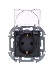 Розетка LEGRAND INSPIRIA с заземлением со шторками с крышкой 16 А  IP44 антрацит 673743