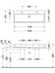Умывальник Duravit Vero Air 1200х470 2 отверстия под 2 смесителя, с переливом 2350120024