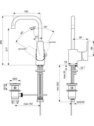 Ideal Standard CERAPLAN 3 Смеситель для умывальника B0706AA с труб  изливом, метал. донный клапан