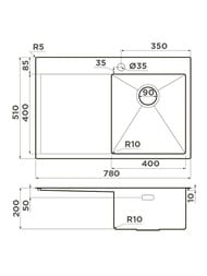 Мойка Omoikiri AKISAME 78-LG-R (780х510х200) монтаж врезной, чаша справа, цв.светлое золото 4973086