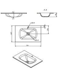 Раковина для тумбы Caprigo 75 (734х467) без бортика, стеклокерамика GC18R-34911