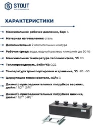 Коллектор распределительный стальной STOUT 2 отоп. контура, в теплоизоляции DN25 SDG-0016-004002