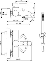 Смеситель для ванны/душа Ideal Standard CERALINE BC270XG настенный, душевой комплект, черный матовый